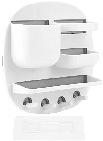 HERCHR Porta Telecomandi, Scatola Portaoggetti Autoadesiva per Telecomando da Parete con 4 Ganci Porta Chiavi Multifunzionale per Casa(Bianco)