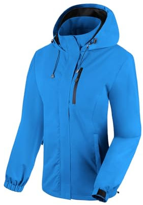 BATHRINS Regenjacke Damen Wasserdicht Atmungsaktiv Wanderjacke Windbreaker Damen Leicht Outdoor Jacke Mesh Gefüttert Fahrrad Jacke mit Kapuze(Blau,M)