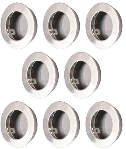 MOROBOR 8 Pack Round Finger Pull, Flush Pull Door Handle Stainless Steel Sliding Barn Door Pulls Recessed Kitchen Cabinet Handles Invisible Door Handle (Stainless Steel)
