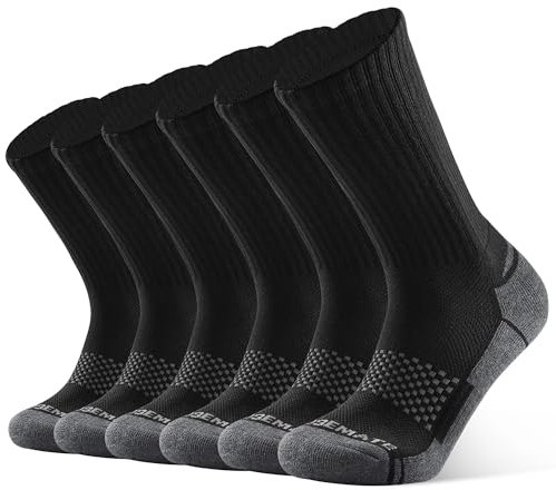 CLOSEMATE Tennissocken Socken Herren 39-42 43-46 47-50 Wandersocken Sportsocken Laufsocken Trekkingsocken Arbeitssocken Atmungsaktive Gekämmte Baumwolle Schwarz Größe L