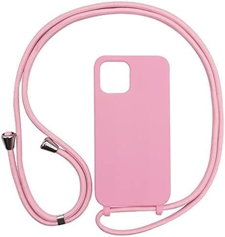 Cute&Chic iPhone 12 Mini Crossbody Phone Case with Adjustable Lanyard Strap - Pink, Soft Silicone Shockproof Cover