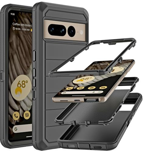YmhxcY for Pixel 7 Pro Case,Drop Proof 3-Layer Durable Cover/Shockproof Armor Drop Protection Solid Rubber Case for Pixel 7 Pro 6.7-Black