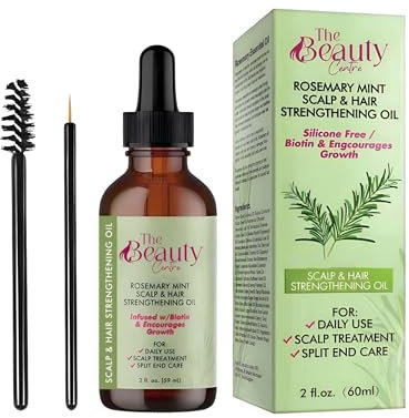 Hair and Scalp Rosemary Oil by The Beauty Centre | Strengthening & Nourishing Biotin Infused Oil | Natural Growth Serum For Eyebrow, Hair Growth 100% Natural | For Damaged Hair | 2oz, 60ml