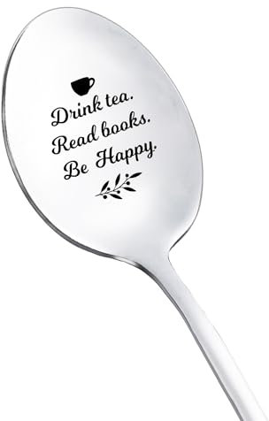 Christmas Birthday Gifts for Book Tea Lovers Women Men Drinking Tea Reading Books Be Happy Spoon for Readers Reading Lovers Gifts for Teenagers Adults Tea Drinkers Lovers Gift
