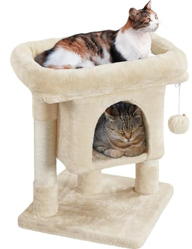 Yaheetech Arbre à Chat Design avec Niche et Plate-Forme Arbre-griffoir Tour pour Chat Hauteur 59cm Beige