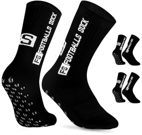 AVABEST Fussball Socken Herren 2 Paar Grip Socken Fussball für Männer 39-46 Fußballsocken Rutschfeste Sportsocken für Basketball Laufen Radfahren Tennis, Schwarz
