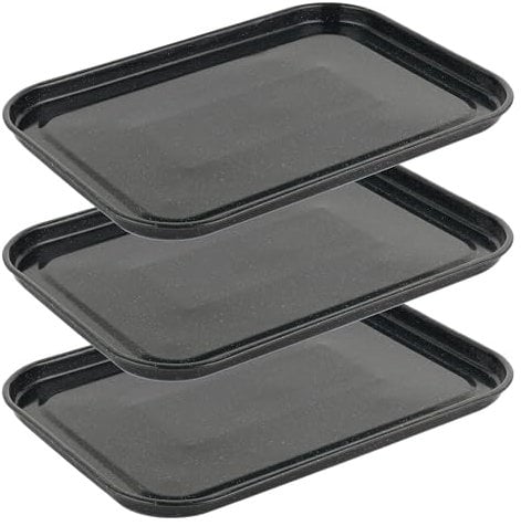 Salter COMBO-9147 Baking Tray Set – 3 Pack, 36 cm Vitreous Enamel Coated Steel Flat Oven Pan, Large Cookie Sheet, Bakeware for Baking/Roasting, PFAS-Free, Dishwasher Safe, Oven Safe to 230°C, Black