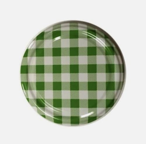 10 X JAM JAR CAP LIDS TWIST OFF - 66mm. IDEAL FOR ANY TYPE OF PRESERVES,HONEY,JAM,MARMALADE,CHYTNEYS,THE LIDS ARE ACID PROOF. (Pattern Green) MAKE SURE THEY ARE CORRECT SIZE BEFORE PURCHASE!!!