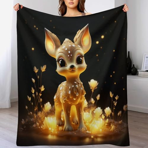 PAZZK süßes REH Kuscheldecke Flauschige Decke Decke Vier Jahreszeiten Wohndecke Dicke Sofadecke Couchdecke Weiche Fleecedecke Flannel Sofaüberwurf Tagesdecke Für Bett/Sofa(140×180cm)