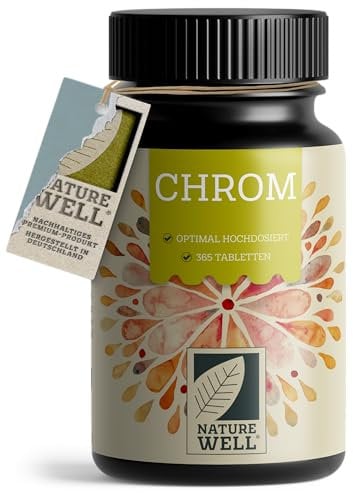 Chrom Picolinat 365x Tabletten mit 200 mcg Chrom - optimal hochdosiert - normaler Blutzuckerspiegel und Makronährstoff-Stoffwechsel – ohne Zusätze - laborgeprüft mit Zertifikat - vegan