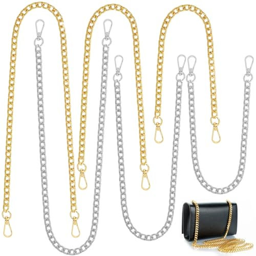 YanBous 6 Stück Taschenkette, Kette Trageriemen, Metall Schulterriemen, 40/80/120 cm, für DIY, Taschen, Handtaschenketten, Umhängetasche Handtasche Ersatzkette(Gold/Silber)