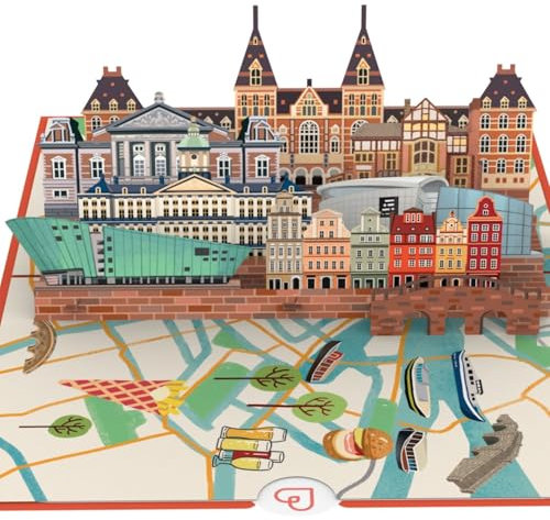 papercrush® Pop-Up Karte Amsterdam - 3D Geschenkkarte für Urlaubsgutschein, Geldgeschenk für Städtereise in Holland, Geschenkidee für Reise zum Geburtstag, Reisegutschein Geschenk Verpackung