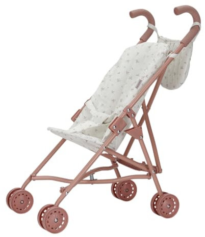 Little Dutch 4584 Puppenbuggy klappbar aus Metall mit Soft-Griffen und Buggytasche - für Puppen von 33-46 cm, White Meadows/rosa