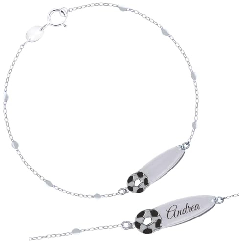 Bracciale Rosary in Argento 925 con Pallone da Calcio e Piastrina Incidibile per Bambini Kids Collection + Confezione Regalo Personalizzata - Braccialetto per Nascita Comunione Battesimo Compleanno