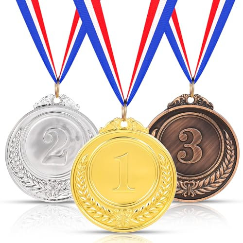 3 Stücke Gold Silber Bronze Medaillen, Medaillen Kinder Metall-Medaillen Kindergeburtstag Gewinner-Medaillen mit Schleife Medaille mit Gravur Medaille für Party Sportstag Sportwettkampf Preis