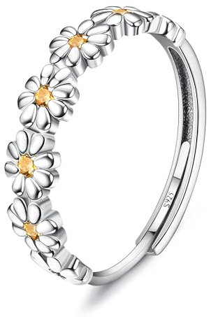 Milacolato Silber 925 Damen Gänseblümchen Ring - Gelb Cubic Zirconia Verstellbarer Zierlicher Bandring - Statement Fingerring Daumenringe für Frauen Mädchen