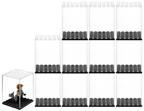 AURWEL 12 Stück Vitrine für Minifiguren, Vitrine aus Acryl für Bausteine, Aufbewahrungsbox für Actionfiguren-Spielzeug für Minifiguren