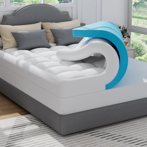 ABENE Matratzen Topper 120x200cm H4 Gel Memory Schaum Topper mit Waschbar Bambusfaser Bezug, 7cm Höhe Matratzentopper für Boxspringbett Stützschaum Atmungsaktiv Druckverteilung(120cmx200cm, Weiß)