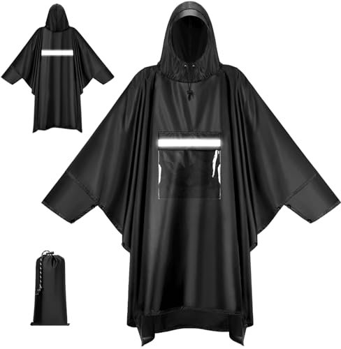 KTUEOV Regenponcho Herren Wasserdicht, Leichter & Wiederverwendbar Regencape mit Kapuze Taschen 3 in 1 Multifunktional Regenmantel Damen Regen Poncho für Fahrrad Wandern, Camping, Picknick, Angeln