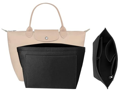 XSDSLS Handtaschen Organizer Geldbörsen-Organizer für Longchamp Filz Taschen Organizers mit mehreren Taschen für Longchamp Le Pliage Geldbörsenzubehör Longchamps Tragetasche (Schwarz, M)