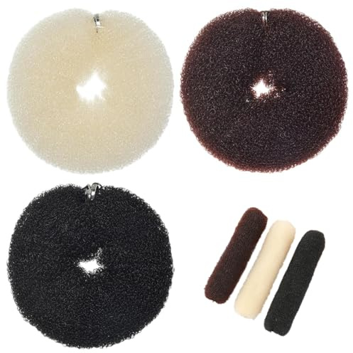 Duoleimi Haarkissen Set, 4 Stück Duttkissen Groß, Dutt Maker & Hochsteckfrisuren Zubehör, Haardonut & Haardutt in Schwarz, Braun & Cremeweiß(20cm).