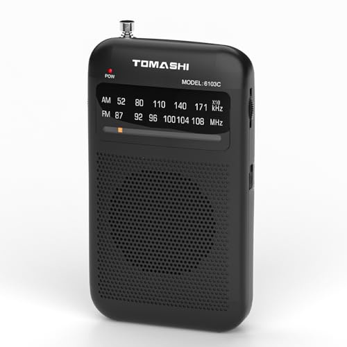 TOMASHI Portable AM/FM Radio, Battery Powered Radio with Earphone Jack