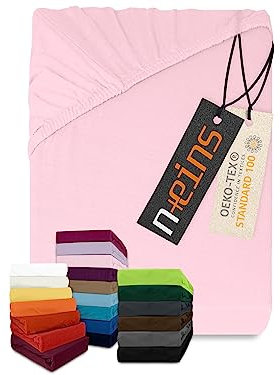 npluseins Drap-housse classique en jersey - Plusieurs couleurs et tailles - 100 % coton - 159.192 - 80-90 x 190 cm - Rose