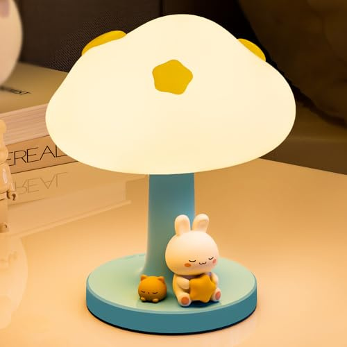 kvppvt Cloud and Bunny Wiederaufladbares Nachtlicht, Sicheres Weiches Silikonmaterial, 3 Helligkeitsstufen, Tap Control, Warmes Licht, Kleinkind Schlaflampe, Schlafzimmer Nachtlampe (Wolke und Hase)