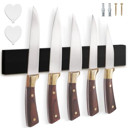 Cheerhom Magnetleiste Messer mit Magnet, Messerblock Magnetisch Ohne Messer, Messerhalter Magnetisch für die Küche, Magnet Messerhalter für 4-6 Messer Aller Art, 40 x 6 x 2 cm, Schwarz