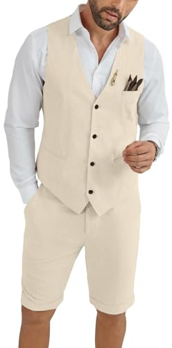 Short Suits for Men Vest Shorts Suits Set Slim Fit 2 Piece Summer Suit Beach Wedding Groomsmen Tuxedos Outfit Champagne Large