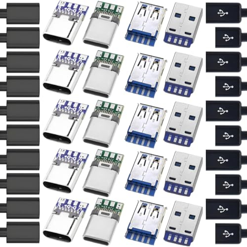 ZHUROUPU 20PCS USB 3.1 Type-c Female Male Solder Cable Plug Connector PCB Board, DIY 3A 4 Pin USB 3.0 Type A 24Pin USB 3.1 Type C Male & Female Plug Socket Connector PCB Board Module with Black Shell