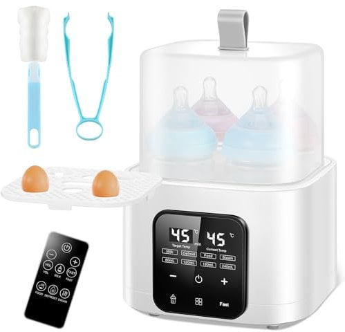 Baby Bottle Warmer for 4 Bottles, Baby Bottle Sterilizer with Digital LED, Temperature and Remote Control, Fast Warming & Defrost, High Temperature Steam Clean, 48H Keep Warm, Breastmilk or Formula