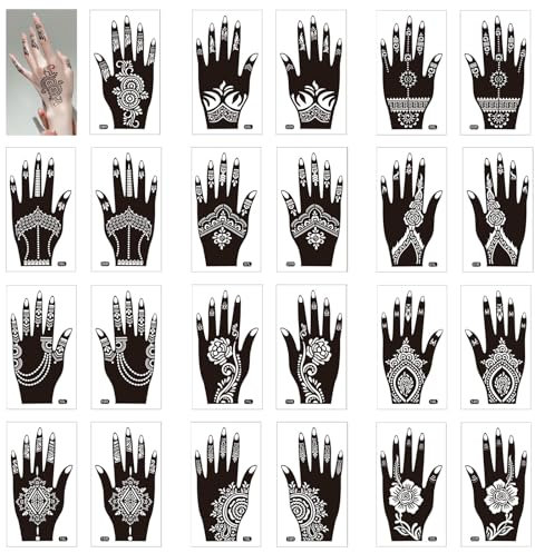 Henna Tattoo Schablonen Set, 12 Paare Wiederverwendbarer Tattoo Schablonen Für Hand & Körper, Personalisierung & Hautfreundliche Tattoo Stencil, Festival/Performance/Daily Body Painting Designs