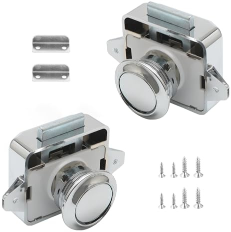 WUWWUT 2 Pcs Push Button Latch Locks Replacement, Keyless Caravan Door Catch Lock, Zinc Alloy Button Push Lock for Cupboard Motorhome Camper Van