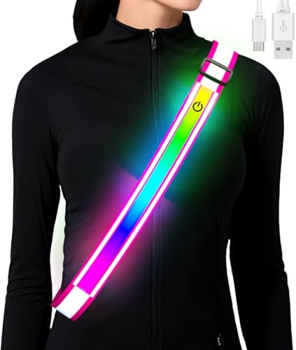 Fokia Kunbio Lauflicht Joggen mit Reflektoren Gürtel, LED Leuchtband USB Aufladbar Verstellbar Nacht Sicherheitslicht Laufgürtel für Jogger Laufen Fahrrad Hundewandern Outdoor Sports für Männer