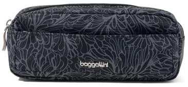 Baggallini Unisex's Long Pocket Cosmetic-Lightweight 7.8”x 3.1”x2.1 Bag-Travel Essentials Makeup Organizer, Midnight Blossom Print, One Size
