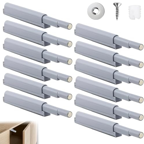 12 PCS Push to Open Door Catches, Magnetic Catches for Cupboards Cupboard Magnetic Door Catch with Installation Accessories, Push to Open Latch Suitable for Cabinets Drawers Wardrobes