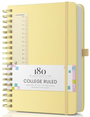Umriox Notizbuch B5,Spiral Notizbucher 100g/m² Papier,180 Seiten -Gelb | Dickes Tintenfestes Papier,Wasserdichte Lederabdeckung Tagebuch für Frauen Männer Arbeit Schule Reisen,19 x 25cm