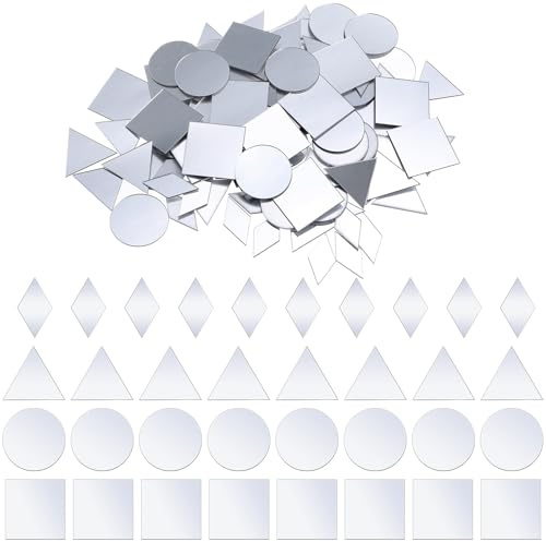 WJIAAA Kleine Spiegel zum Basteln, 120 Stück 4 Formen Handwerk Spiegel Mosaik Glasspiegel Selbstklebend Mini Klebespiegel zum Aufkleben Fliesen Spiegelfolie für Kunst Wand DIY Dekoration