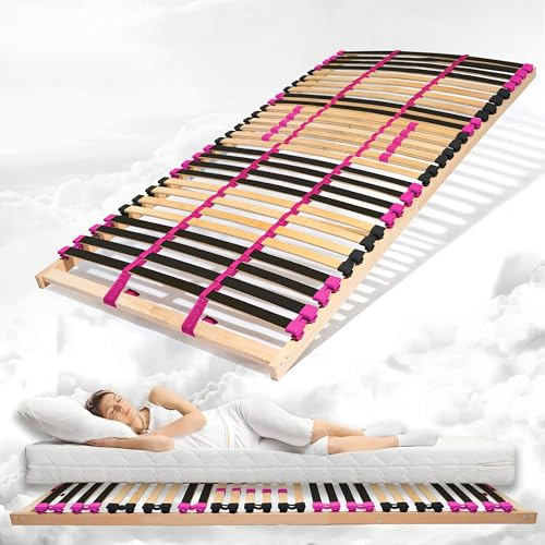 Coemo 7-Zonen Lattenrost PINK Dream, 80x200 cm, starr | Individuelle Härteregulierung, Rahmen aus Buche, 28 Federleisten, Bettrahmen für Kinderbett Ehebett 160x200cm