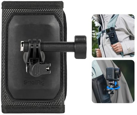 SMALLRIG Backpack Strap Mount for DJI Osmo Nano Action 6/5 Pro/4/Pocket 4P/4/3, for GoPro Hero 13/12/11, for Insta360 X5/4/3/Ace Pro 2, Hook and Loop Fastener Clip Mount with Ball Head Adapter Base