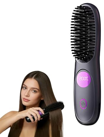 Stylingbürste für Kurze Haare Kabellos, Elektrische Haarbürste für kurze Haare, Styling Bürste mit Wärmefunktion, Tragbar & Wiederaufladbar, Volumen & Glättung, Für Reisen und Täglichen (Schwarz)