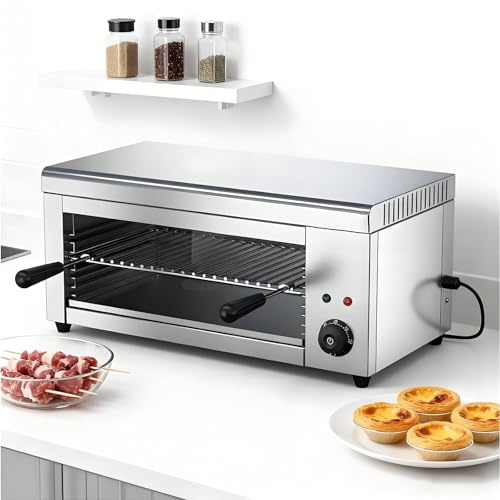 Electric Salamander Grill,2000W Salamander Broiler,with Heat-Resistant Handles & Removable Drip Tray, 4-Level Height Adjustment Broiler, Wall Mount or Countertop,Ideal Food-grade stainless steel(110V)