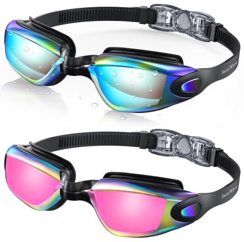 SwiwWave 2 Stück Schwimmbrille Erwachsene Herren Damen, Aufbewahrungsetui | Auslaufsicher UV-Schutz 180° Panorama, Verstellbare Kopfband