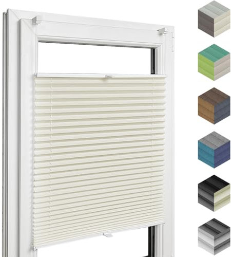 Home-Vision Premium Faltrollo Plissee ohne Bohren mit Klemmfix Lichtdurchlässig Rollo innen (Creme B135 x H120cm) Easyfix Klemmträger Verdunklung Blickdicht Sonnenschutz Jalousie für Fenster & Tür