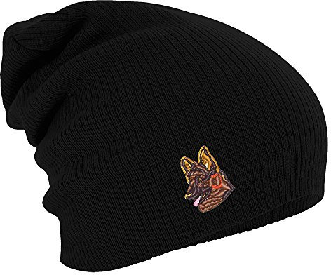 Fan-O-Menal Textilien Longbeanie Slouch-Beanie Mütze Schäferhund Kopf 55289 Farbe schwarz