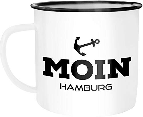 Moonworks Emaille Tasse Becher Moin Hamburg Anker Kaffeetasse weiß-schwarz unisize