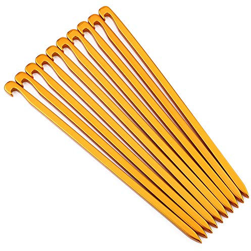 Alomejor 10 Stück Zeltheringe 16cm Zelt Stakes Pegs Aluminiumlegierung Heavy Duty Sandheringe Leichte Zeltnagel für Camping, Wandern und Notüberleben(Golden)