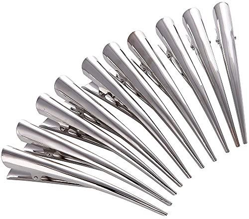 LONEEDY 10-Pack Entenball Haarspangen mit Zähnen, Metall Alligator Curl Clips mit Löchern für Haarstyling, rutschfeste Haarspangen Haargriff DIY Zubehör(L-SILBER)