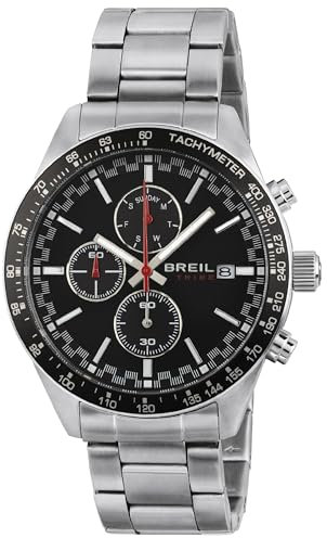 Breil, Fast Kollektion, Herrenuhr, Chronograph, Edelstahlgehäuse, Schwarze Aluminium-Lünette mit Silberner Skala, Schwarzes Zifferblatt, Fluoreszenz-Zeiger, Wasserdicht, Durchmesser 44 mm
